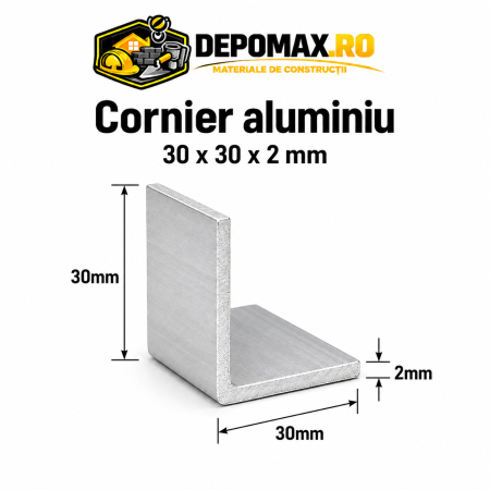 Cornier aluminiu 30 x 30 x 2 mm, 6 metri (EN AW-6060)